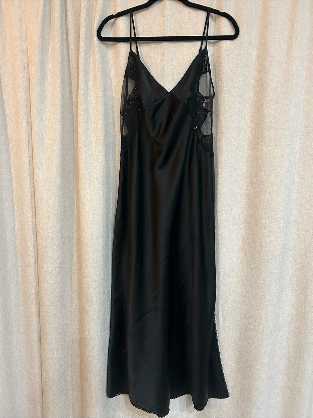 Victoria's Secret Black Satin Lace-Panel Slip